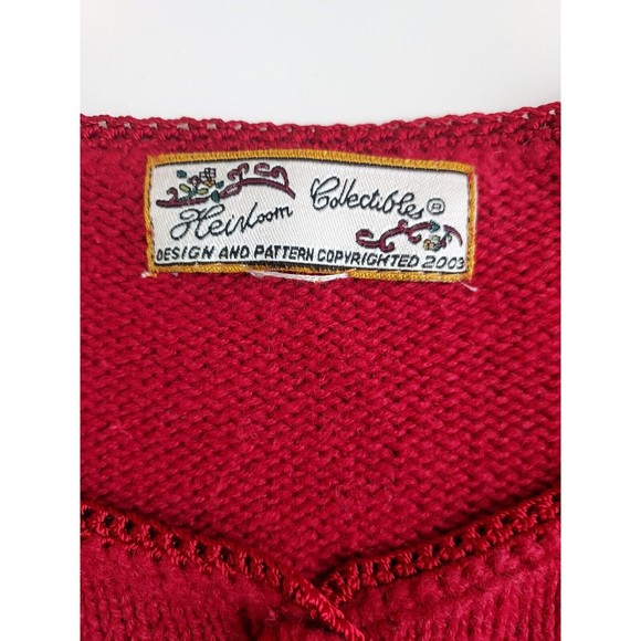 Ladies Heirloom Collectibles Vintage 2003 Red Beaded Embroidered Sweater Large - Picture 2 of 10